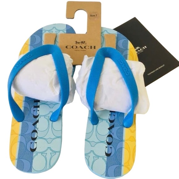 NWT Coach Zak Striped Flip Flops - Picture 1 of 12